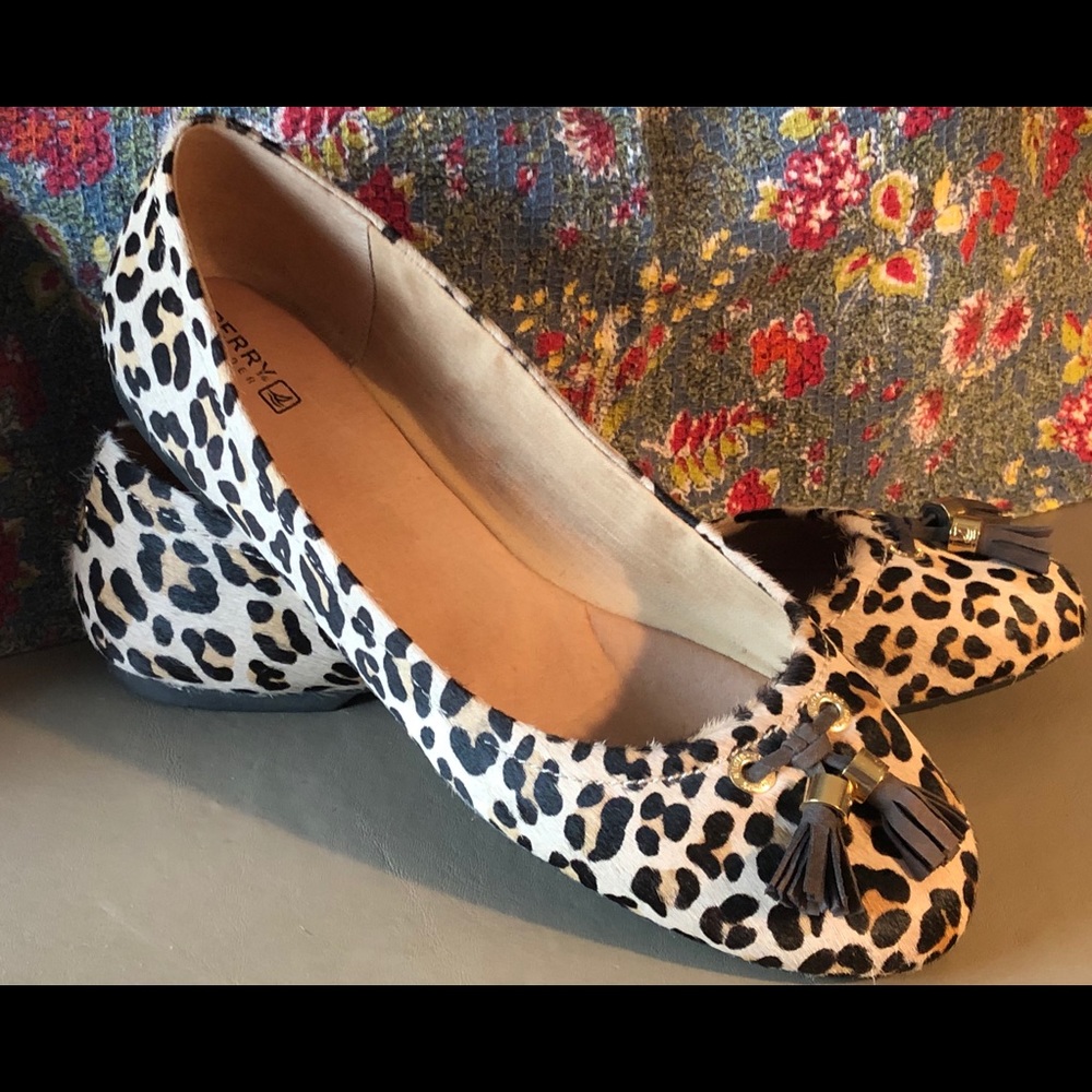 🔥Sperry Top-Sister Bliss Leopard Tassel Flats Sz12m